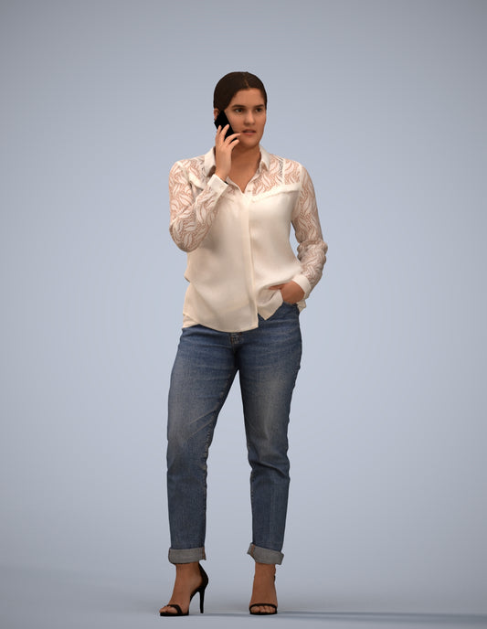 3D scanned woman standing casual, photorealistic archviz people for Enscape and SketchUp