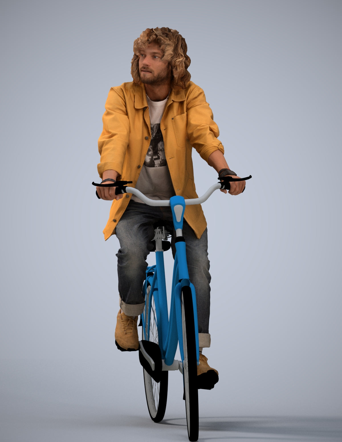 scanned 3D man casual cycling, photogrammetry people for Enscape and V-Ray