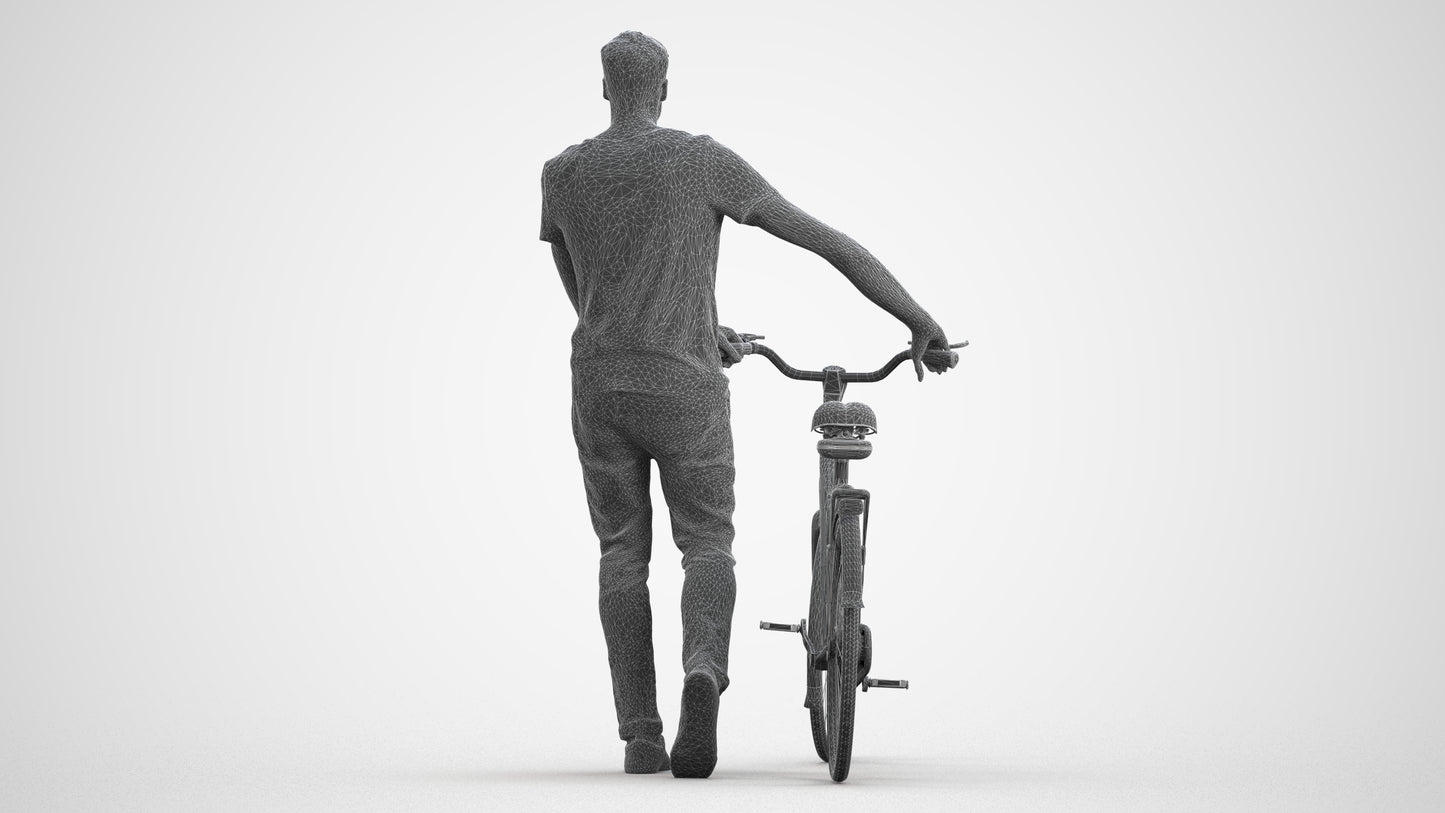 realistic 3D people man casual cycling, render-ready for V-Ray and Corona, FBX OBJ, wireframe front view