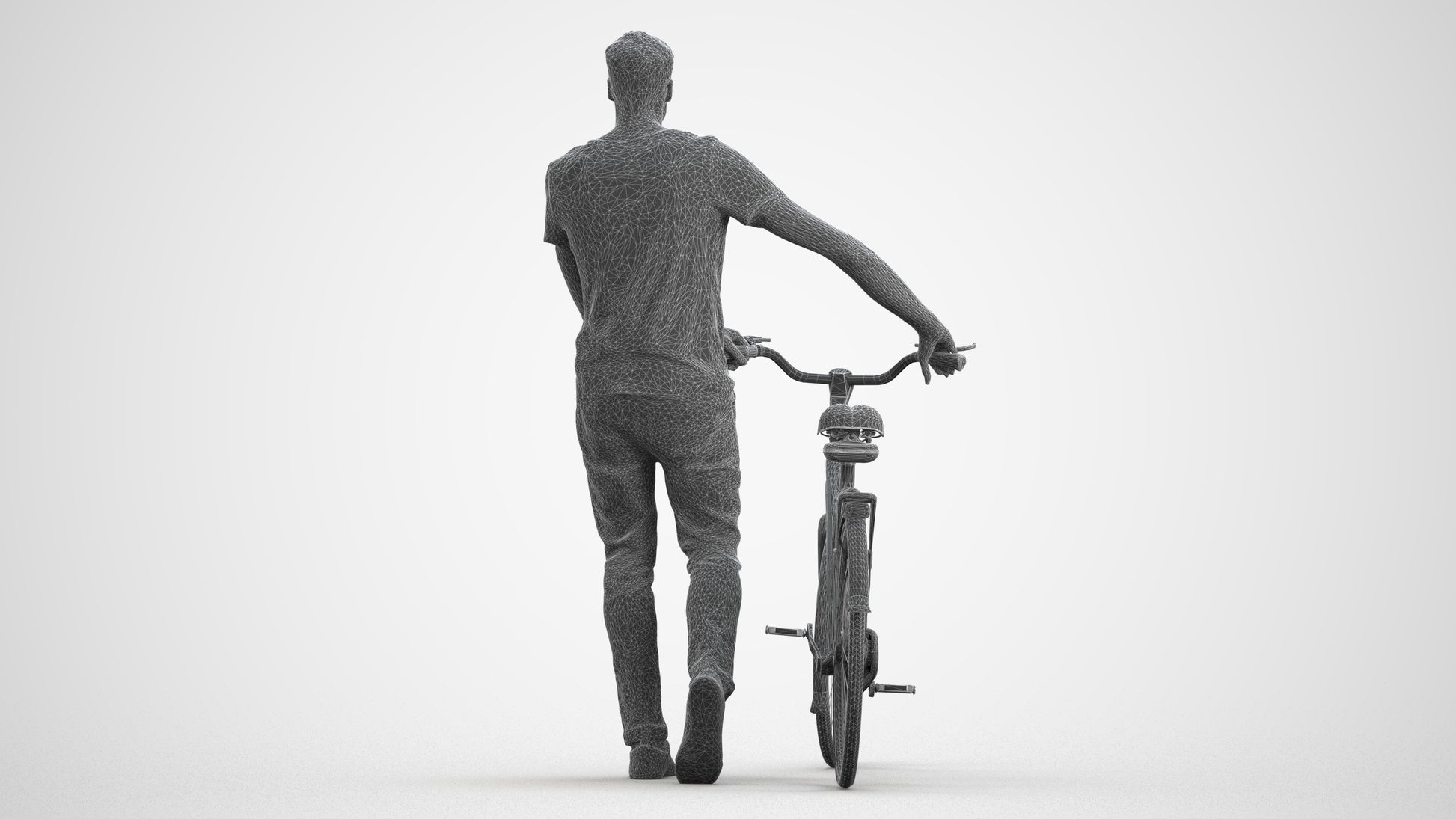 realistic 3D people man casual cycling, render-ready for V-Ray and Corona, FBX OBJ, wireframe front view