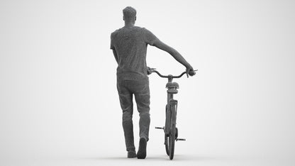 realistic 3D people man casual cycling, render-ready for V-Ray and Corona, FBX OBJ, wireframe front view