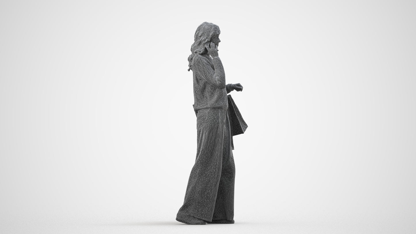 realistic 3D people woman casual walking, render-ready for V-Ray and Corona, FBX OBJ, wireframe side view