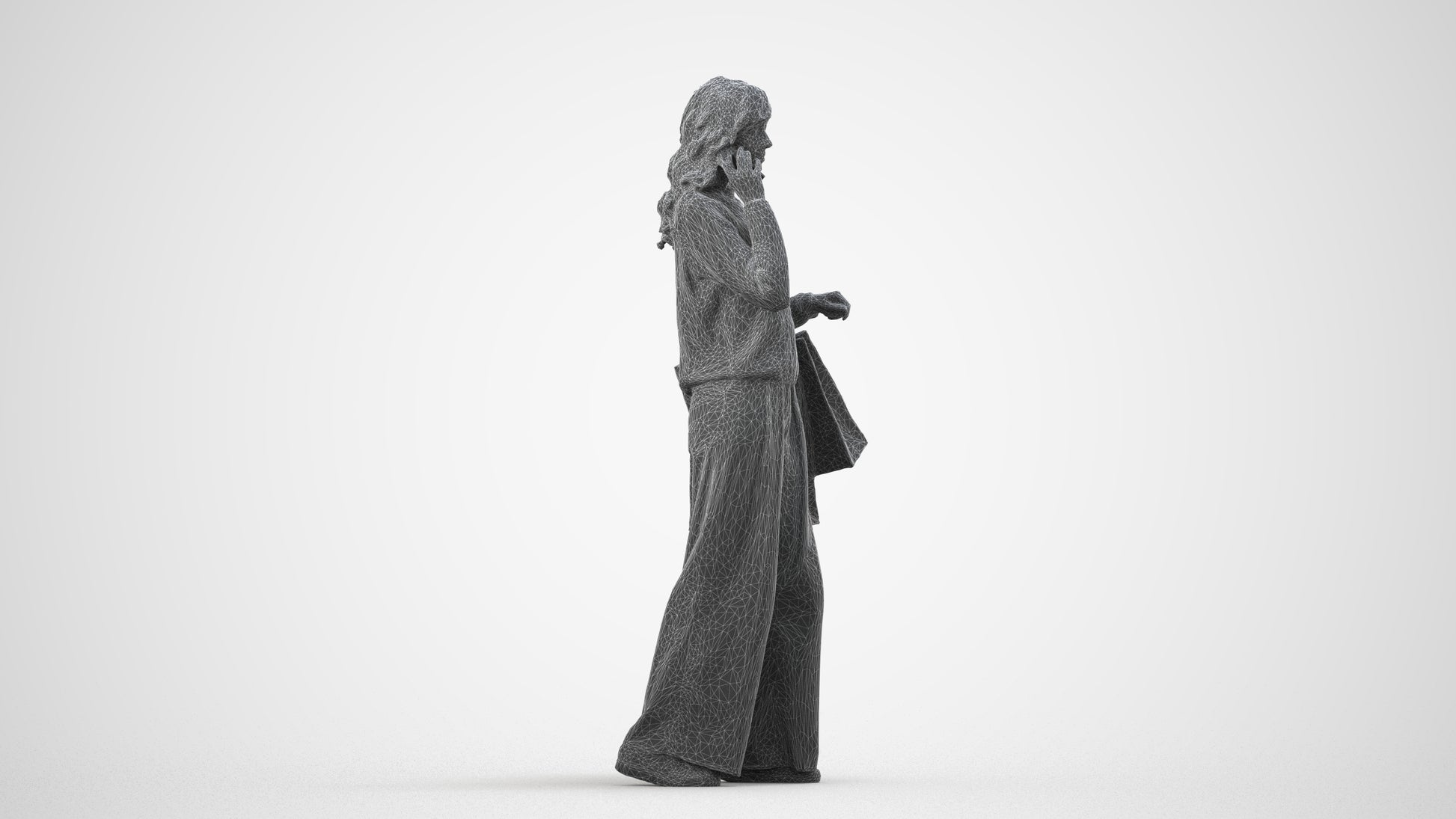 realistic 3D people woman casual walking, render-ready for V-Ray and Corona, FBX OBJ, wireframe side view
