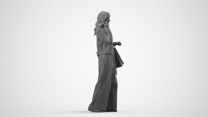 realistic 3D people woman casual walking, render-ready for V-Ray and Corona, FBX OBJ, wireframe side view