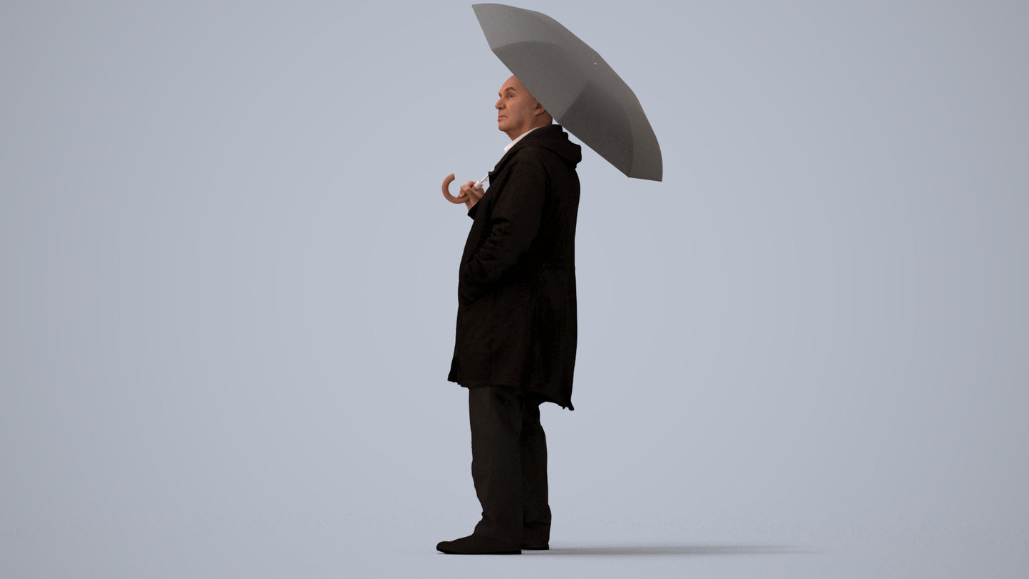 3D people model senior man business standing, scanned human for 3ds Max rendering, three-quarter view render