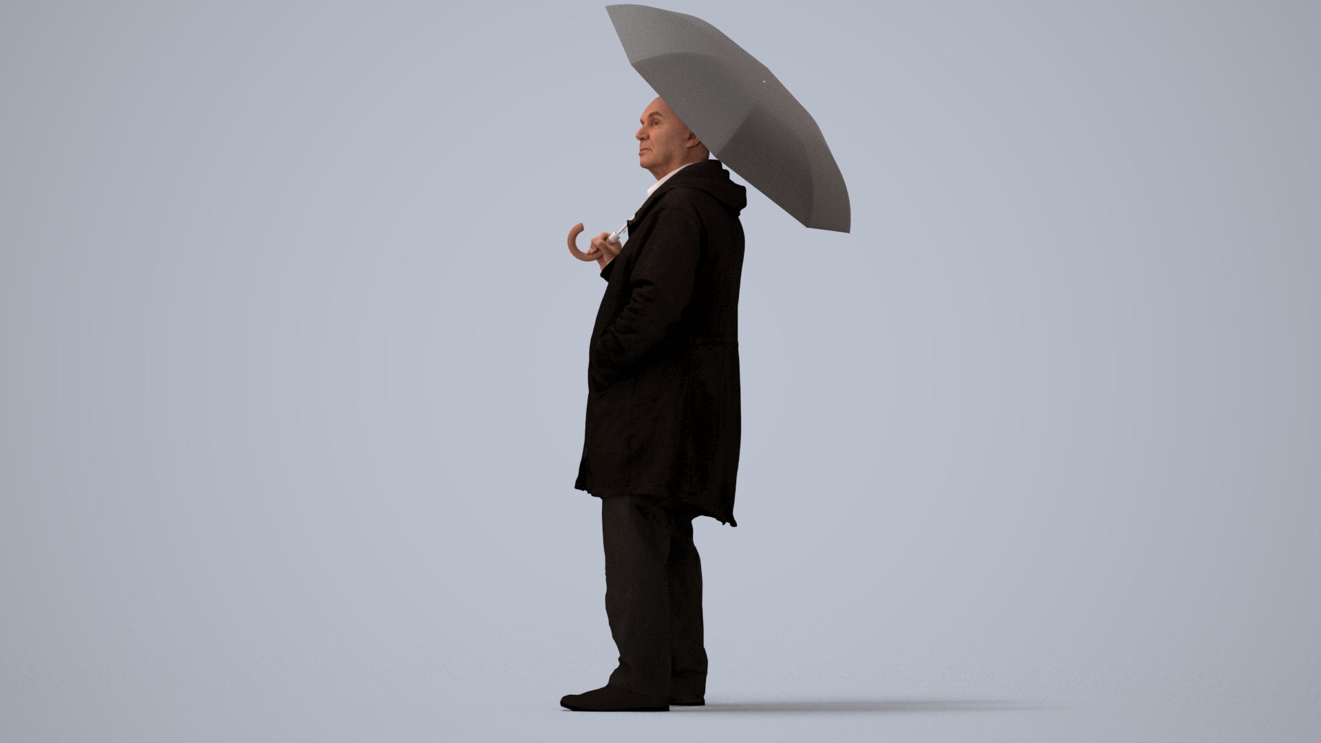 3D people model senior man business standing, scanned human for 3ds Max rendering, three-quarter view render