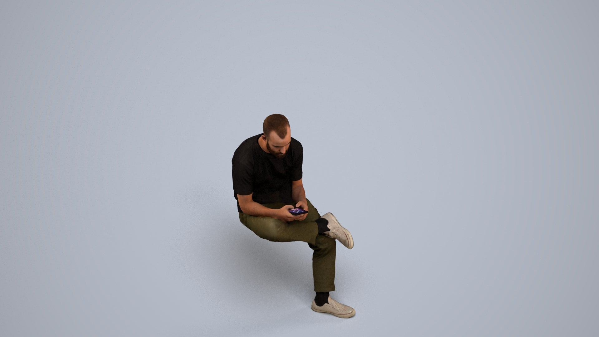 3D scanned man sitting casual, photorealistic archviz people for Enscape and SketchUp, back view render