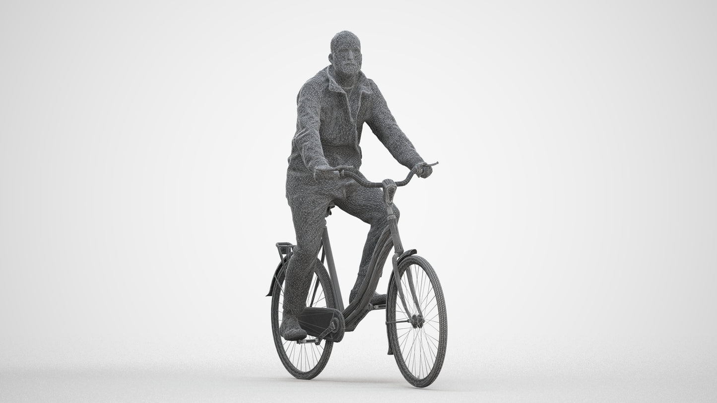 realistic 3D people man casual cycling, render-ready for V-Ray and Corona, FBX OBJ, three-quarter front view render