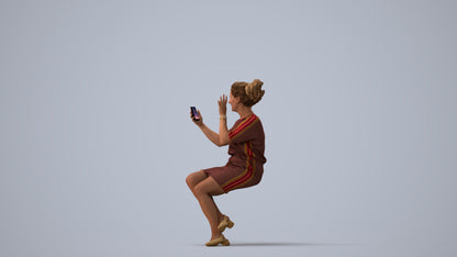 3D scanned woman sitting casual, photorealistic archviz people for Enscape and SketchUp, three-quarter view render