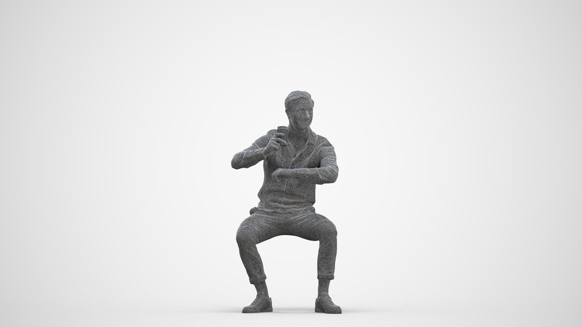 realistic 3D human man casual sitting, archviz people FBX OBJ for Blender, three-quarter front view render