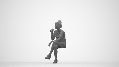 scanned 3D woman casual sitting, photogrammetry people for Enscape and V-Ray, wireframe back view