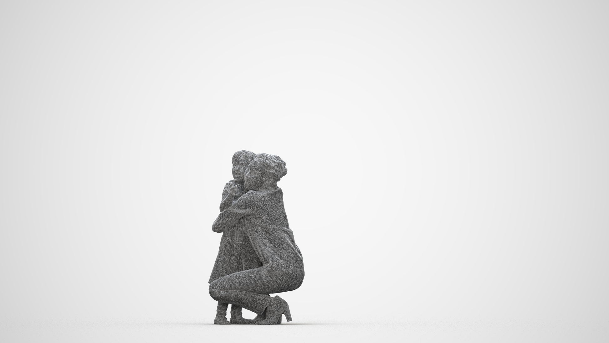 realistic 3D girl casual kids, scanned archviz people for Blender and 3ds Max, wireframe back view
