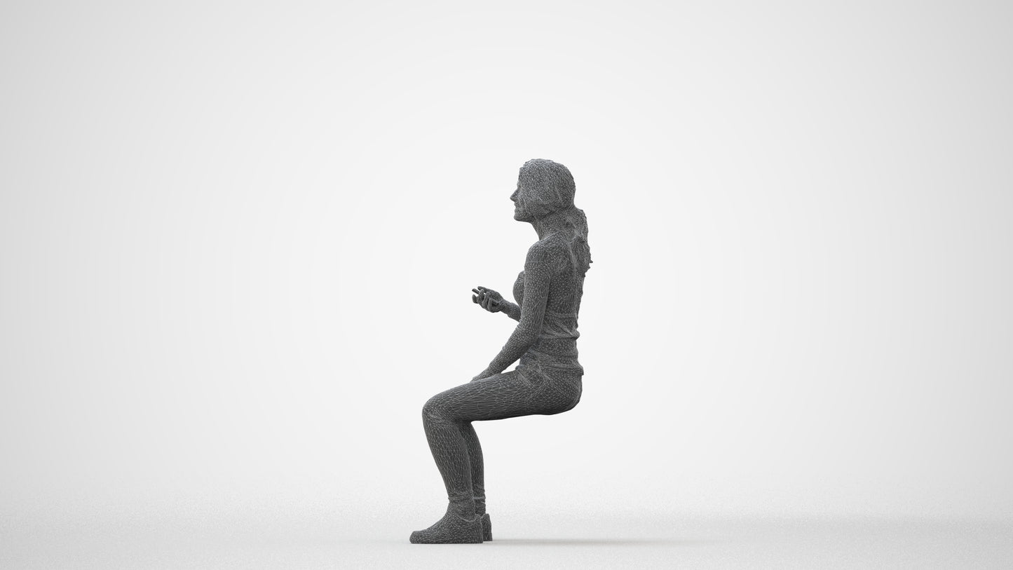 scanned 3D woman casual sitting, photogrammetry people for Enscape and V-Ray, square thumbnail