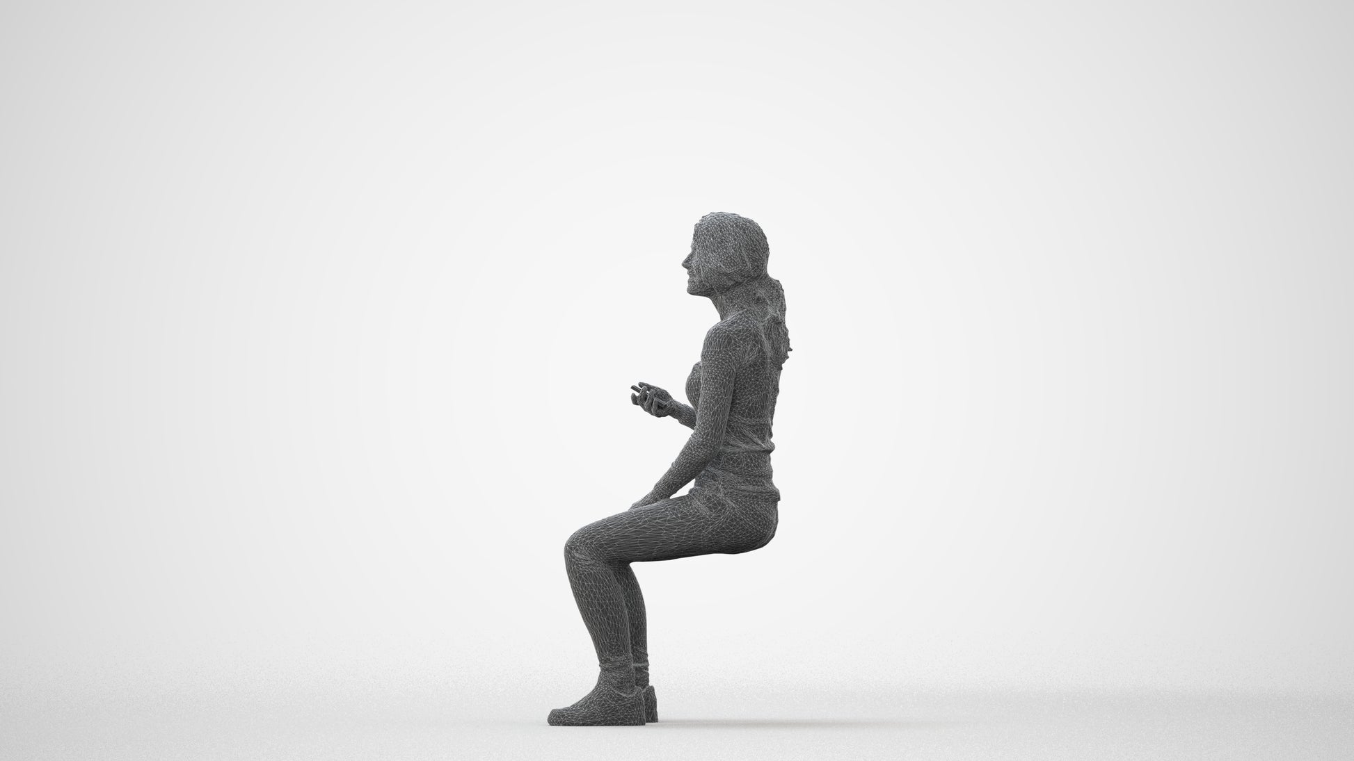 scanned 3D woman casual sitting, photogrammetry people for Enscape and V-Ray, square thumbnail