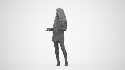 3D scanned woman standing casual, photorealistic archviz people for Enscape and SketchUp, wireframe back view