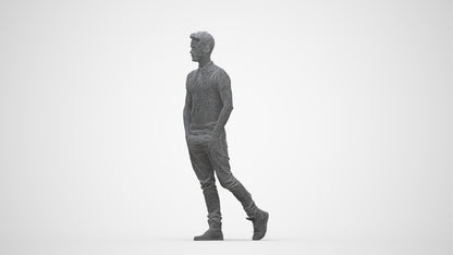 3D people model man casual walking, scanned human for 3ds Max rendering, wireframe back view