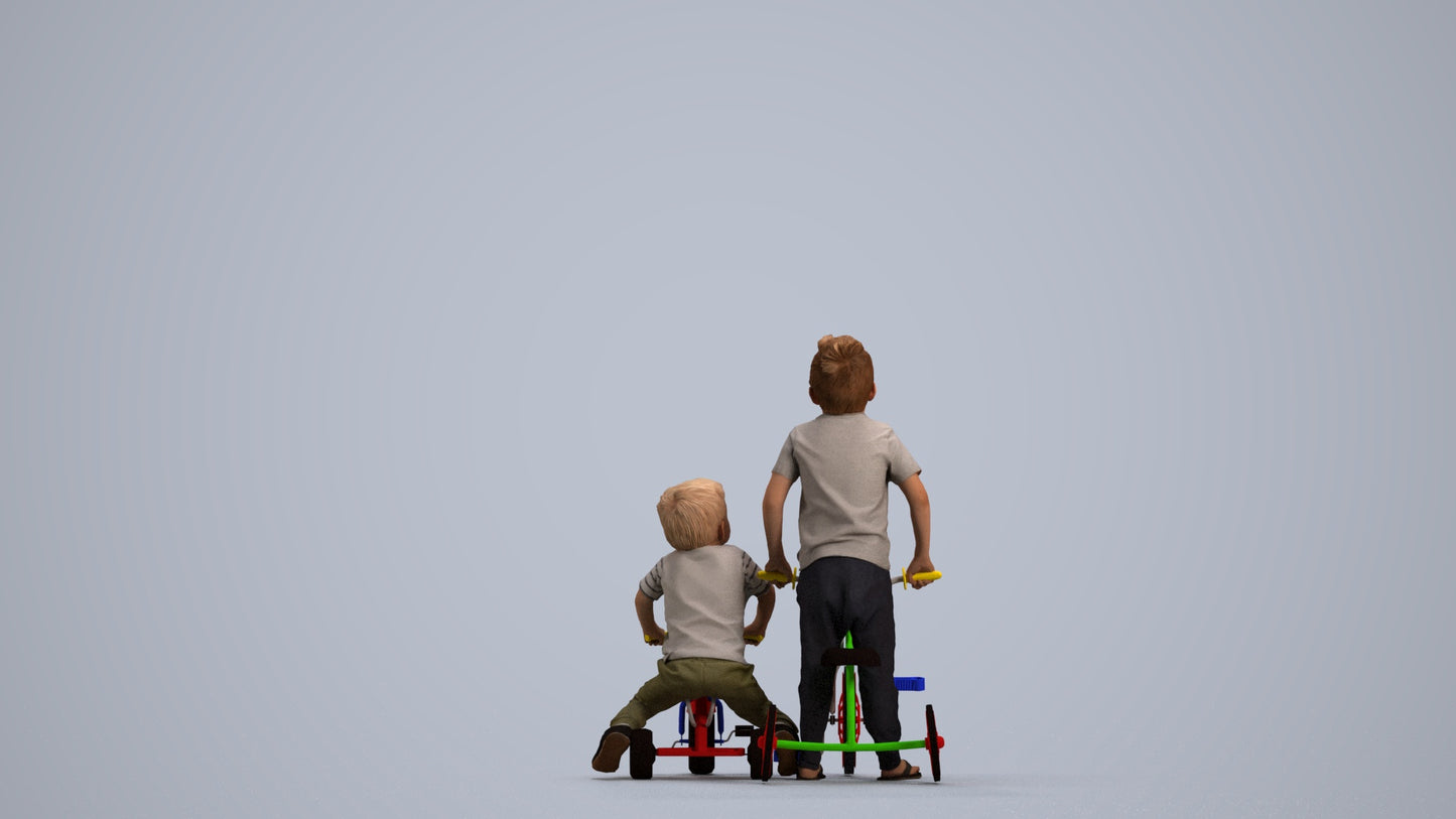realistic 3D boy casual kids, scanned archviz people for Blender and 3ds Max, front view render
