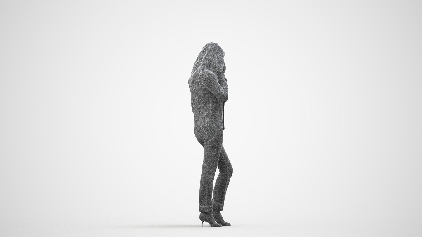 realistic 3D people woman casual walking, render-ready for V-Ray and Corona, FBX OBJ, wireframe side view
