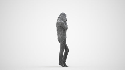 realistic 3D people woman casual walking, render-ready for V-Ray and Corona, FBX OBJ, wireframe side view