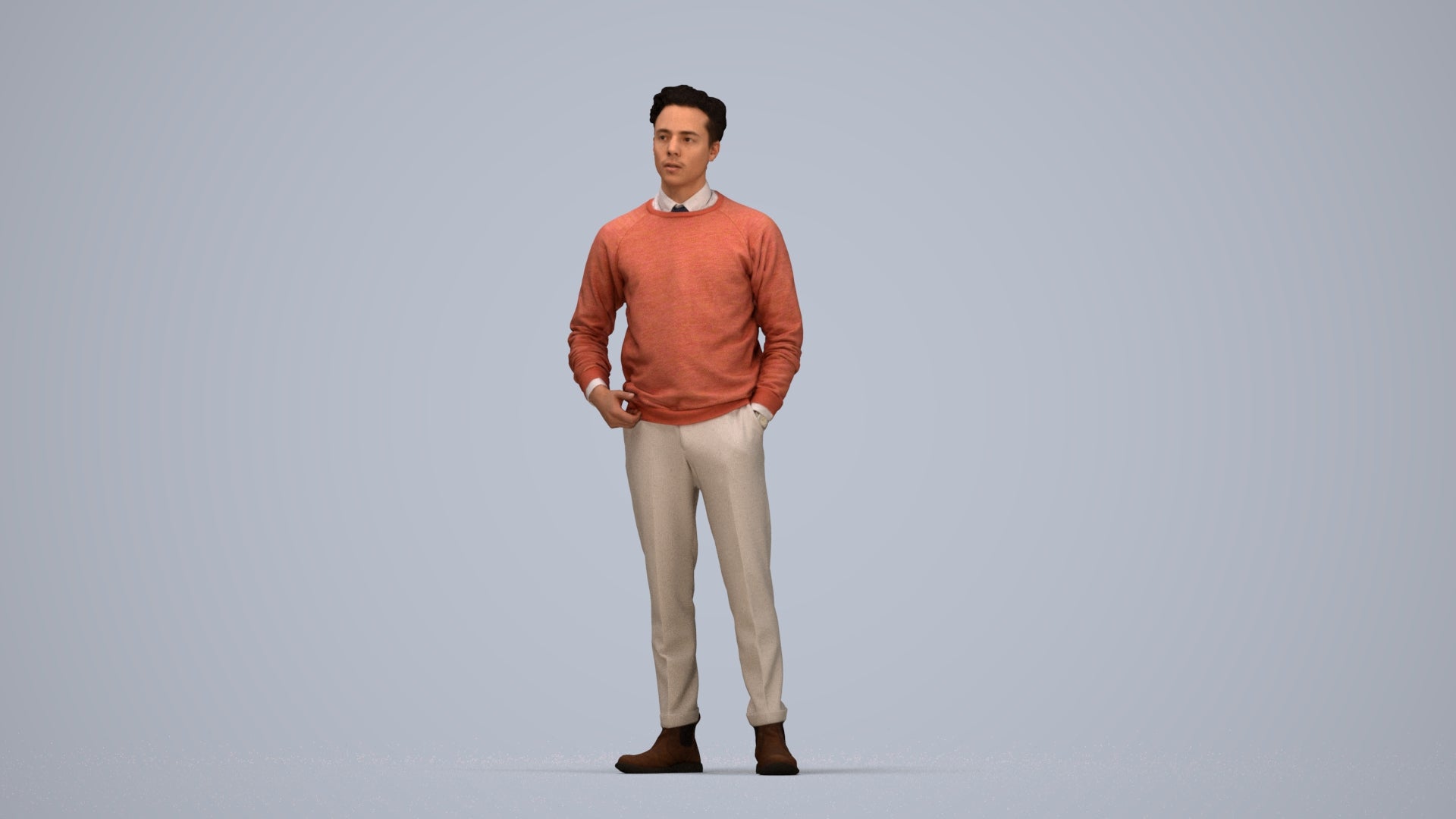 3D scanned man business casual, photorealistic archviz people for Enscape and SketchUp, top-down view render