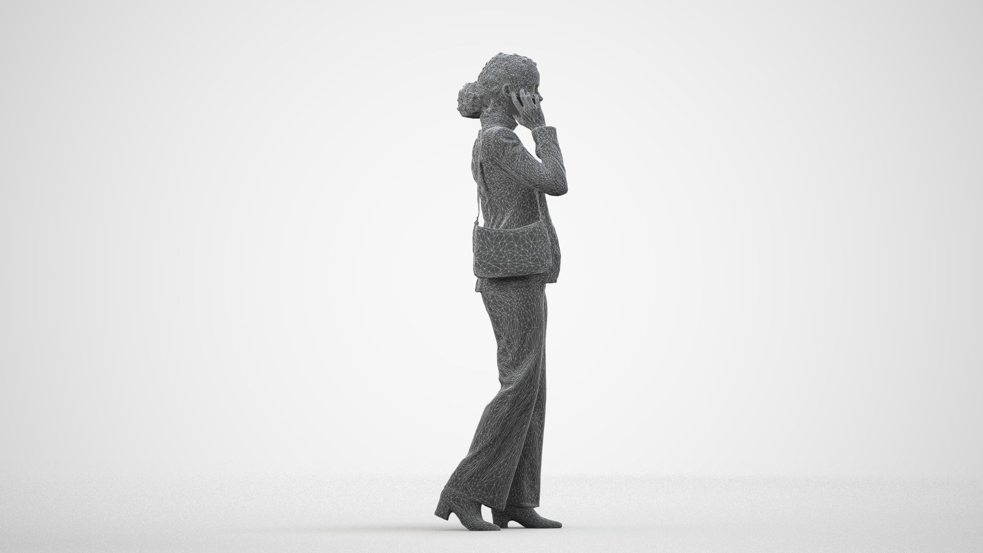 scanned 3D woman business, photogrammetry people for Enscape and V-Ray, wireframe side view