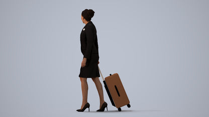 3D people model woman hospitality, scanned human for 3ds Max rendering, three-quarter view render