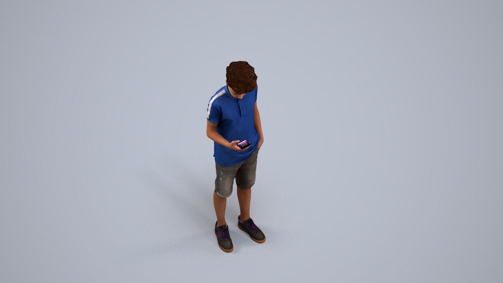 realistic 3D human boy casual kids, archviz people FBX OBJ for Blender, back view render