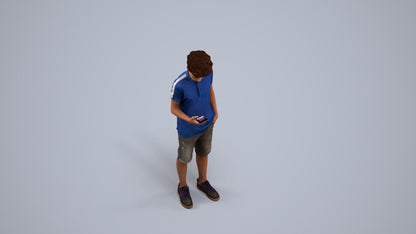 realistic 3D human boy casual kids, archviz people FBX OBJ for Blender, back view render