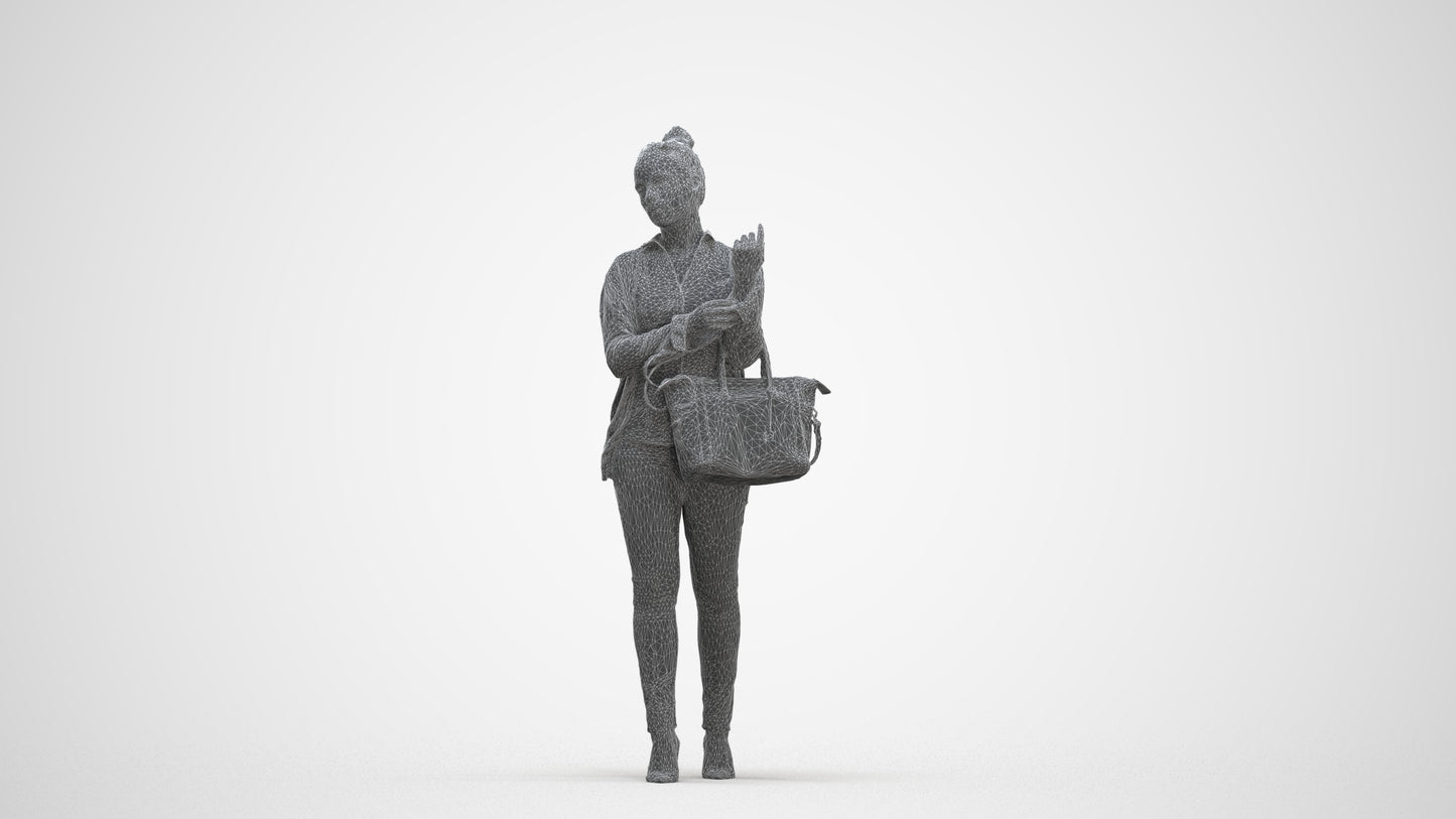 realistic 3D woman business standing, scanned archviz people for Blender and 3ds Max, three-quarter front view render