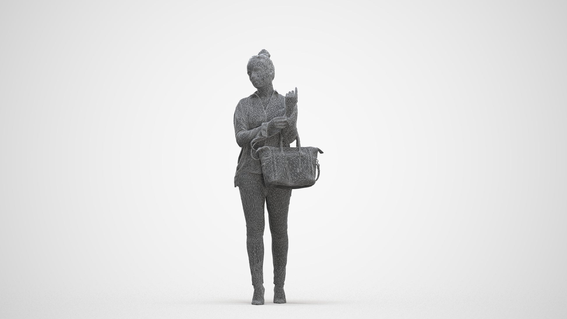 realistic 3D woman business standing, scanned archviz people for Blender and 3ds Max, three-quarter front view render