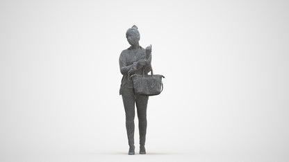 realistic 3D woman business standing, scanned archviz people for Blender and 3ds Max, three-quarter front view render