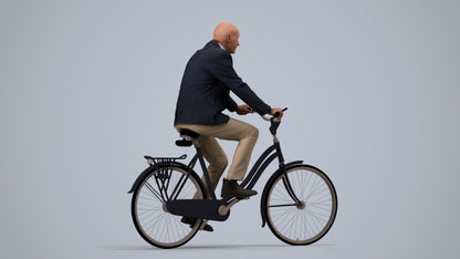 realistic 3D senior man business cycling, scanned archviz people for Blender and 3ds Max, side view render