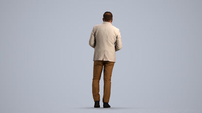 realistic 3D human man business standing, archviz people FBX OBJ for Blender, front view render