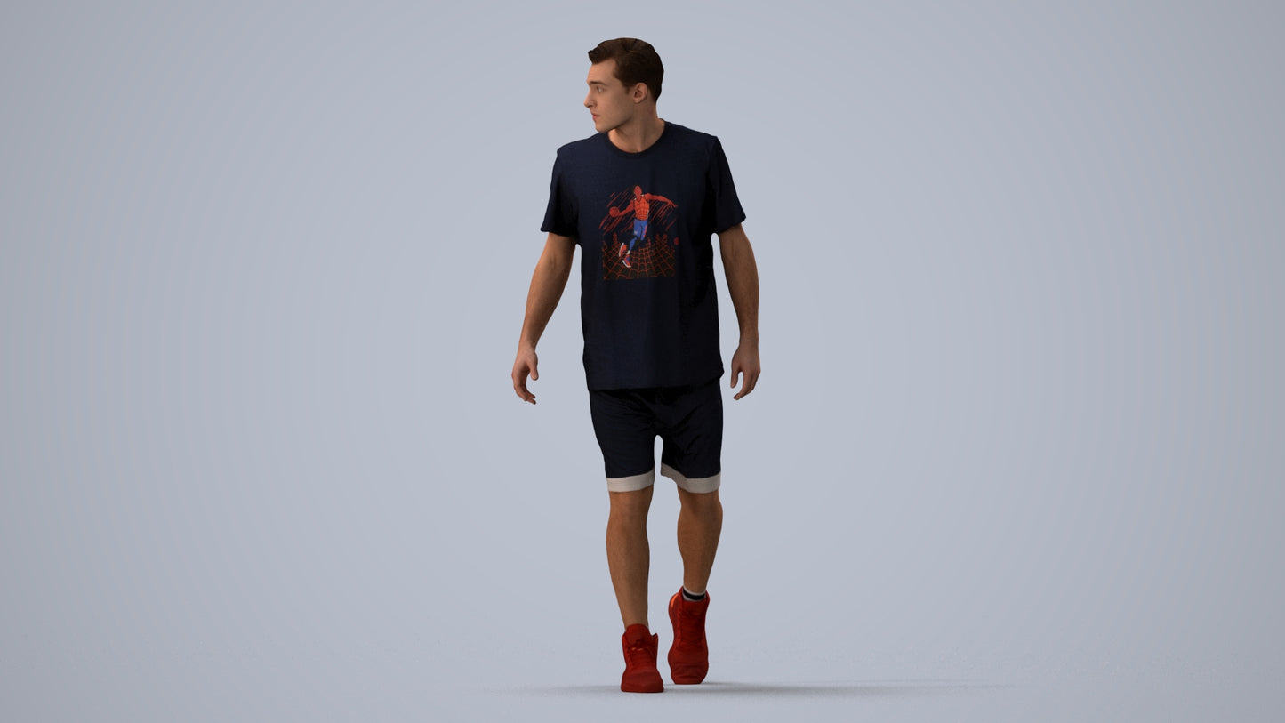 photogrammetry 3D man sport, realistic human model archviz FBX, three-quarter view render