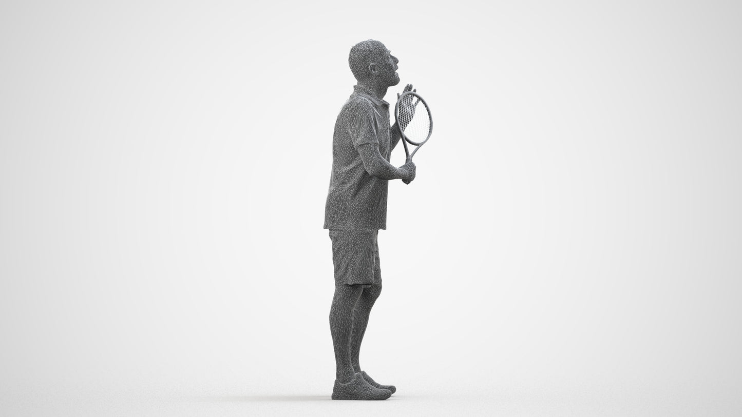 3D human model senior man sport, photogrammetry scanned person for archviz, wireframe side view