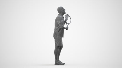 3D human model senior man sport, photogrammetry scanned person for archviz, wireframe side view