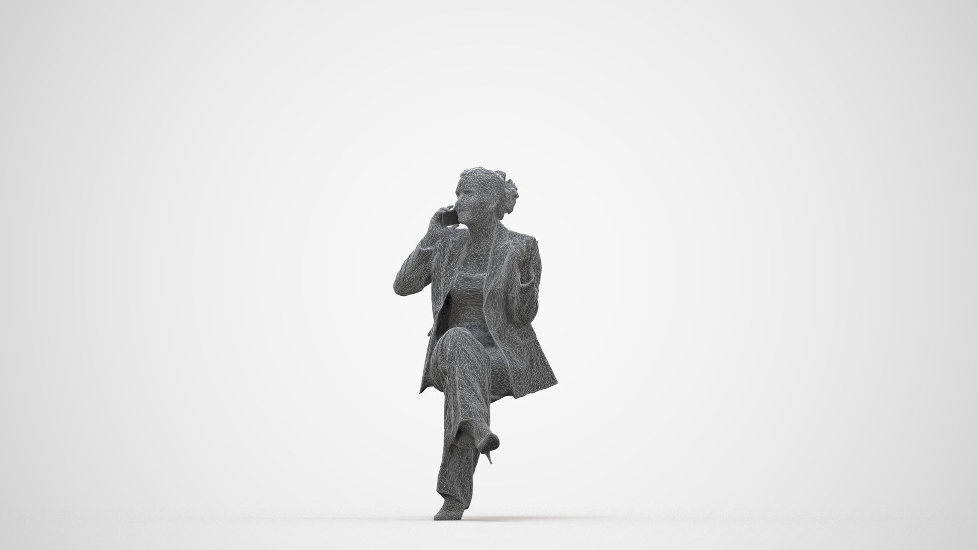 3D scanned woman business, photorealistic archviz people for Enscape and SketchUp, wireframe back view