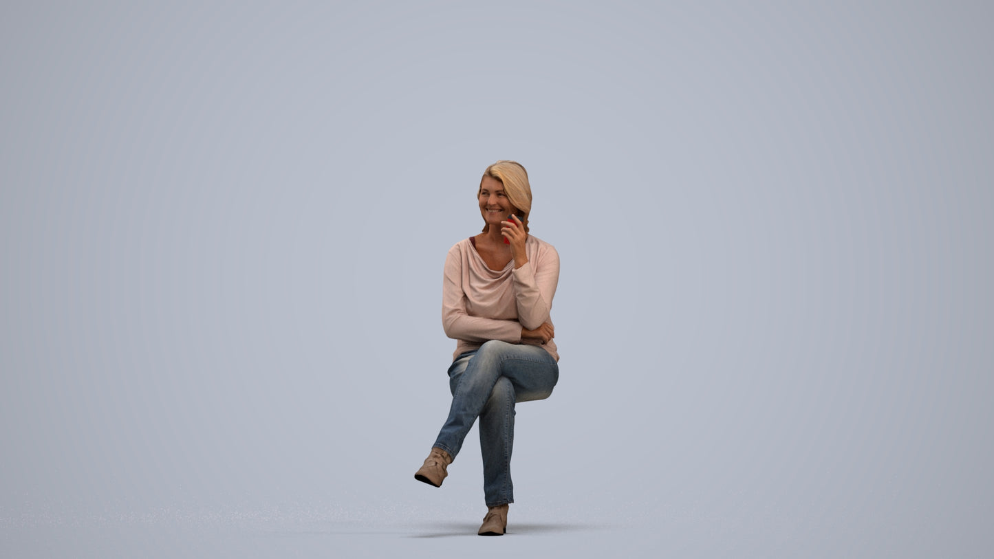 scanned 3D woman casual sitting, photogrammetry people for Enscape and V-Ray, standing pose render