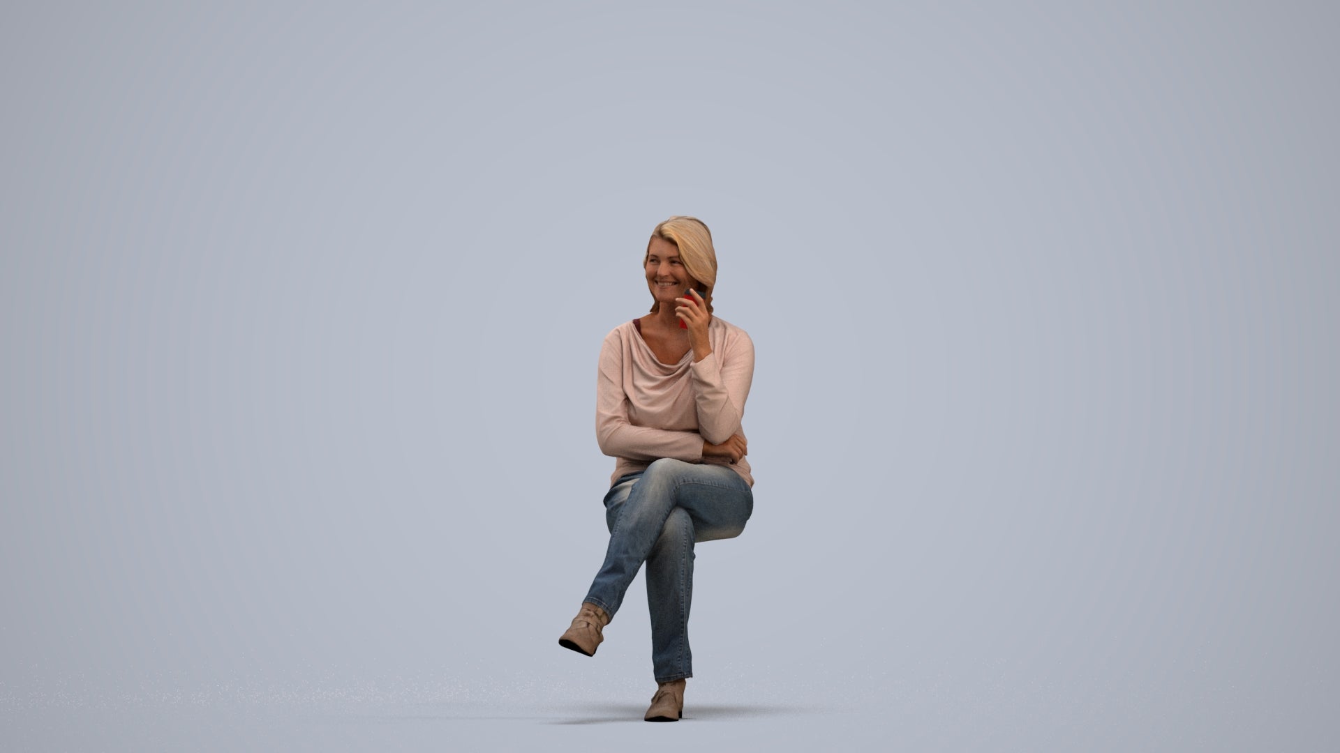 scanned 3D woman casual sitting, photogrammetry people for Enscape and V-Ray, standing pose render
