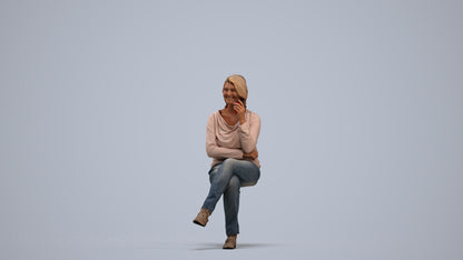 scanned 3D woman casual sitting, photogrammetry people for Enscape and V-Ray, standing pose render