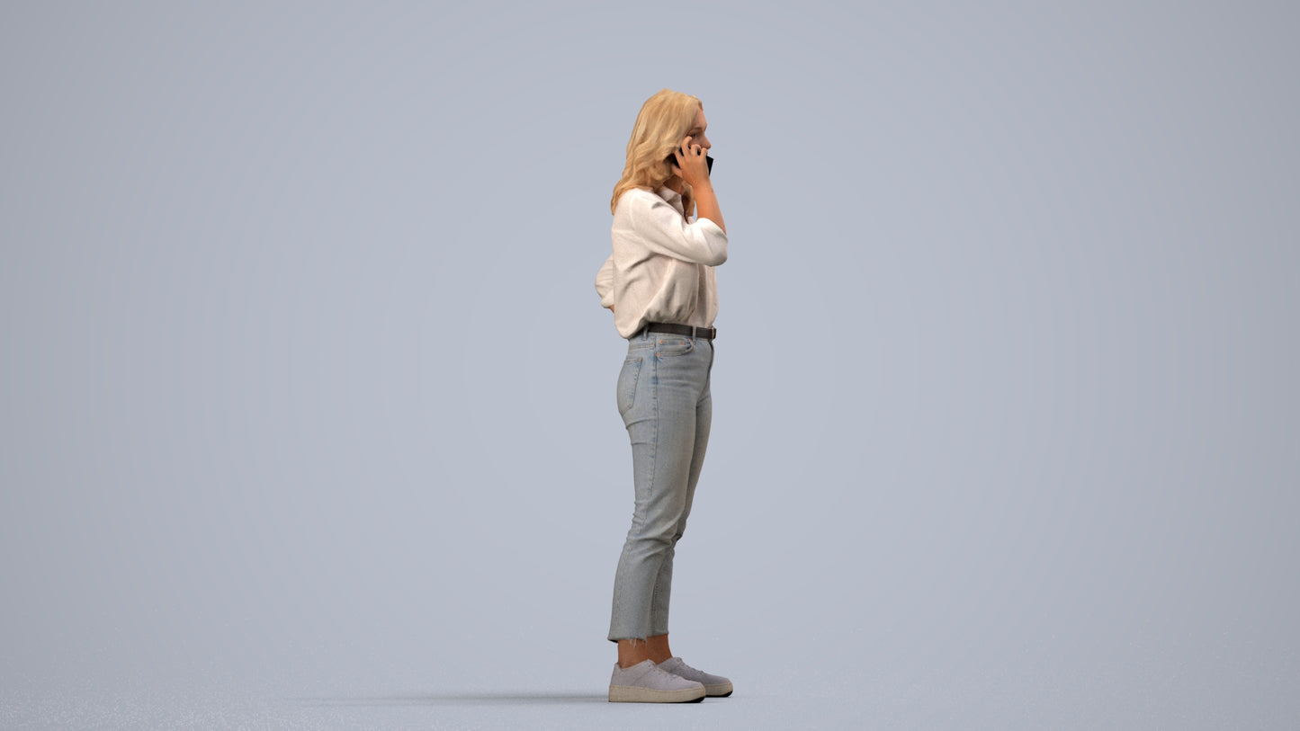 photogrammetry 3D woman casual standing, realistic human model archviz FBX, side view render