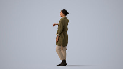 realistic 3D woman casual standing, scanned archviz people for Blender and 3ds Max, three-quarter view render