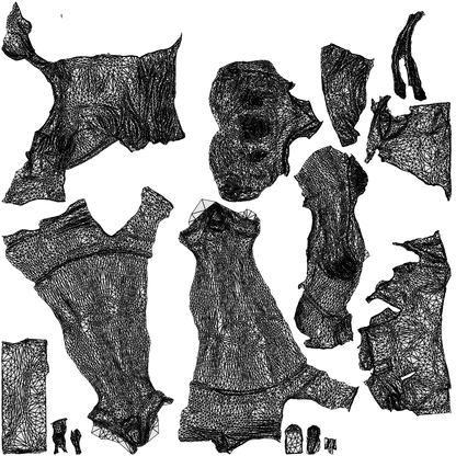 3D people model woman casual standing, scanned human for 3ds Max rendering, wireframe top-down view