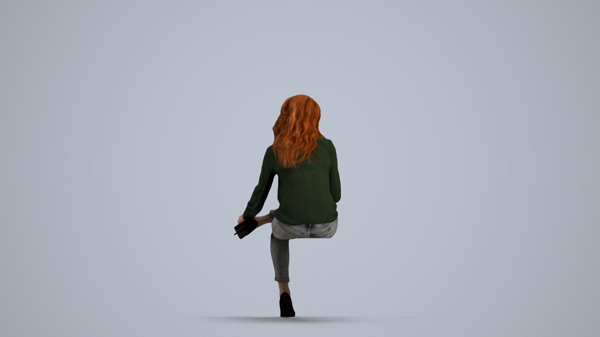 realistic 3D senior woman business sitting, scanned archviz people for Blender and 3ds Max, front view render