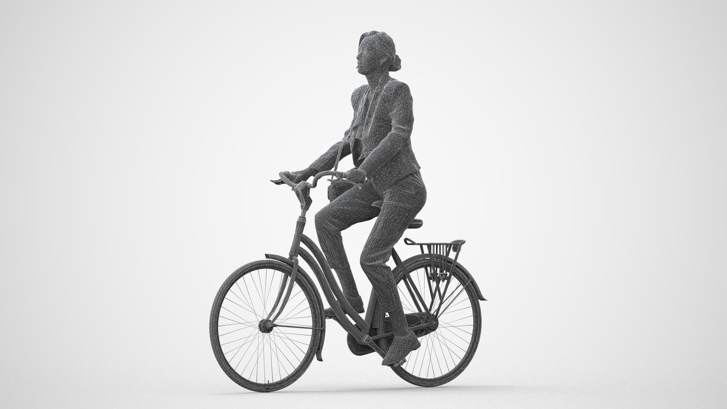 3D people model woman business cycling, scanned human for 3ds Max rendering, square thumbnail