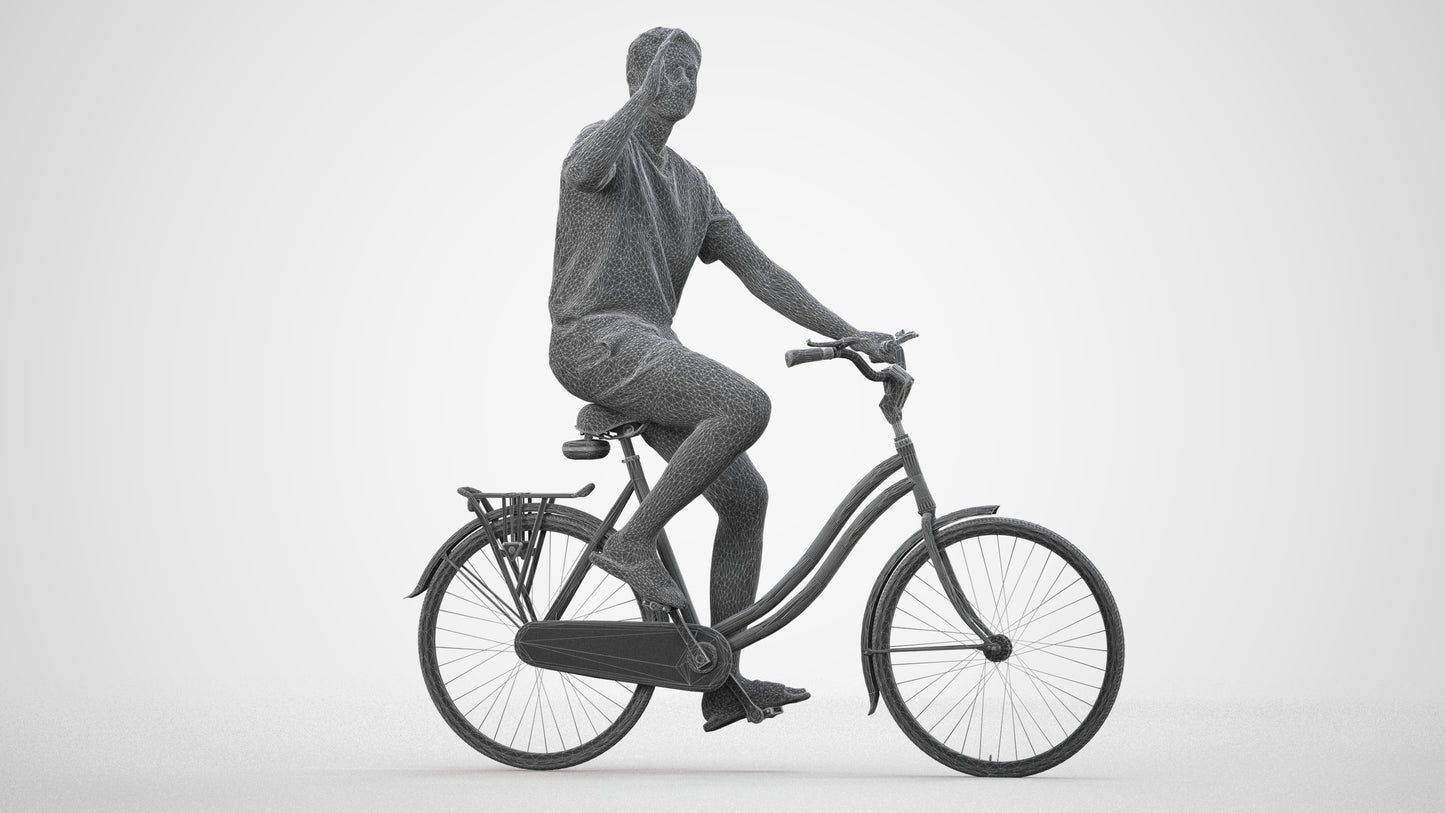 realistic 3D human man casual cycling, archviz people FBX OBJ for Blender, wireframe side view