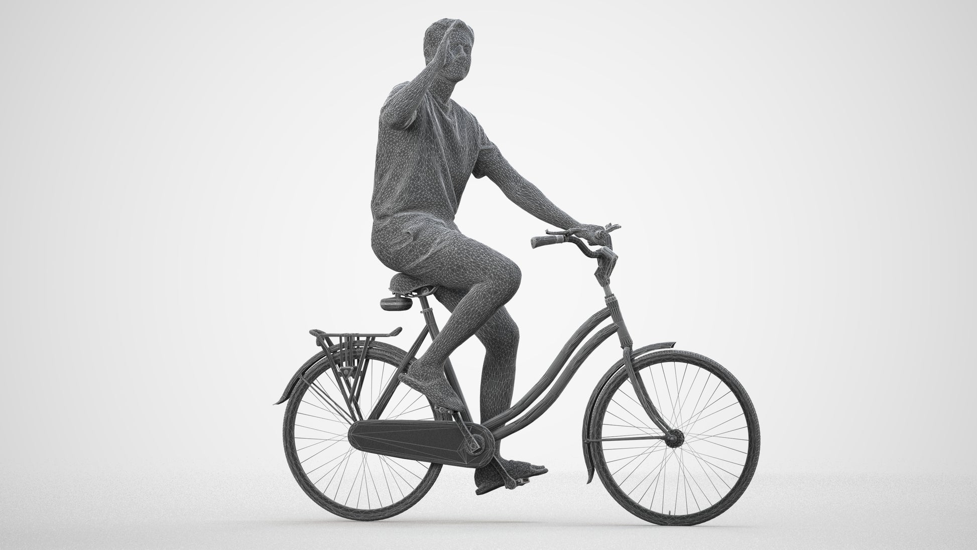 realistic 3D human man casual cycling, archviz people FBX OBJ for Blender, wireframe side view