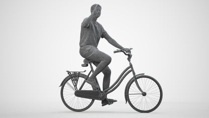 realistic 3D human man casual cycling, archviz people FBX OBJ for Blender, wireframe side view