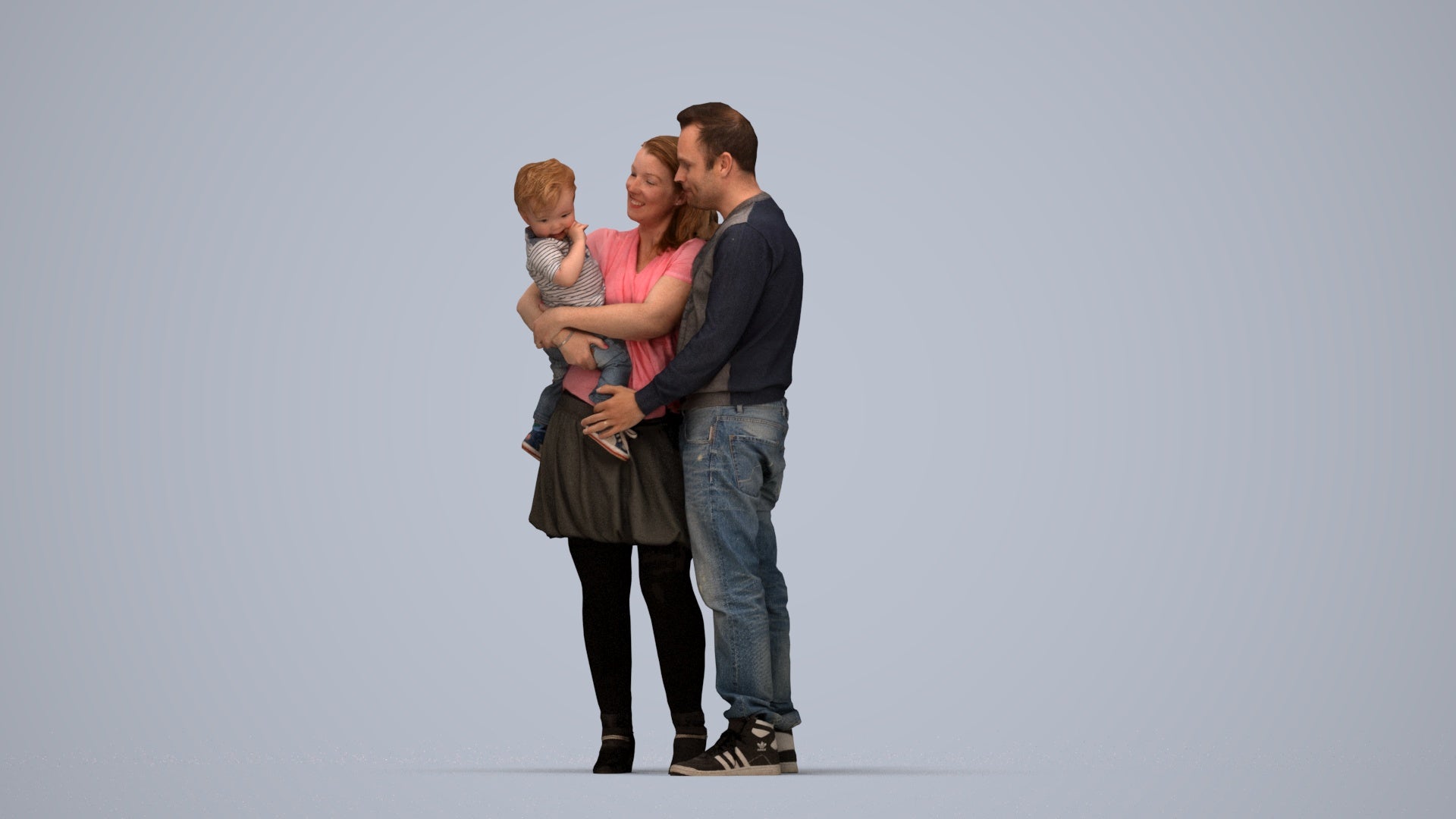 realistic 3D people girl casual standing, render-ready for V-Ray and Corona, FBX OBJ, top-down view render
