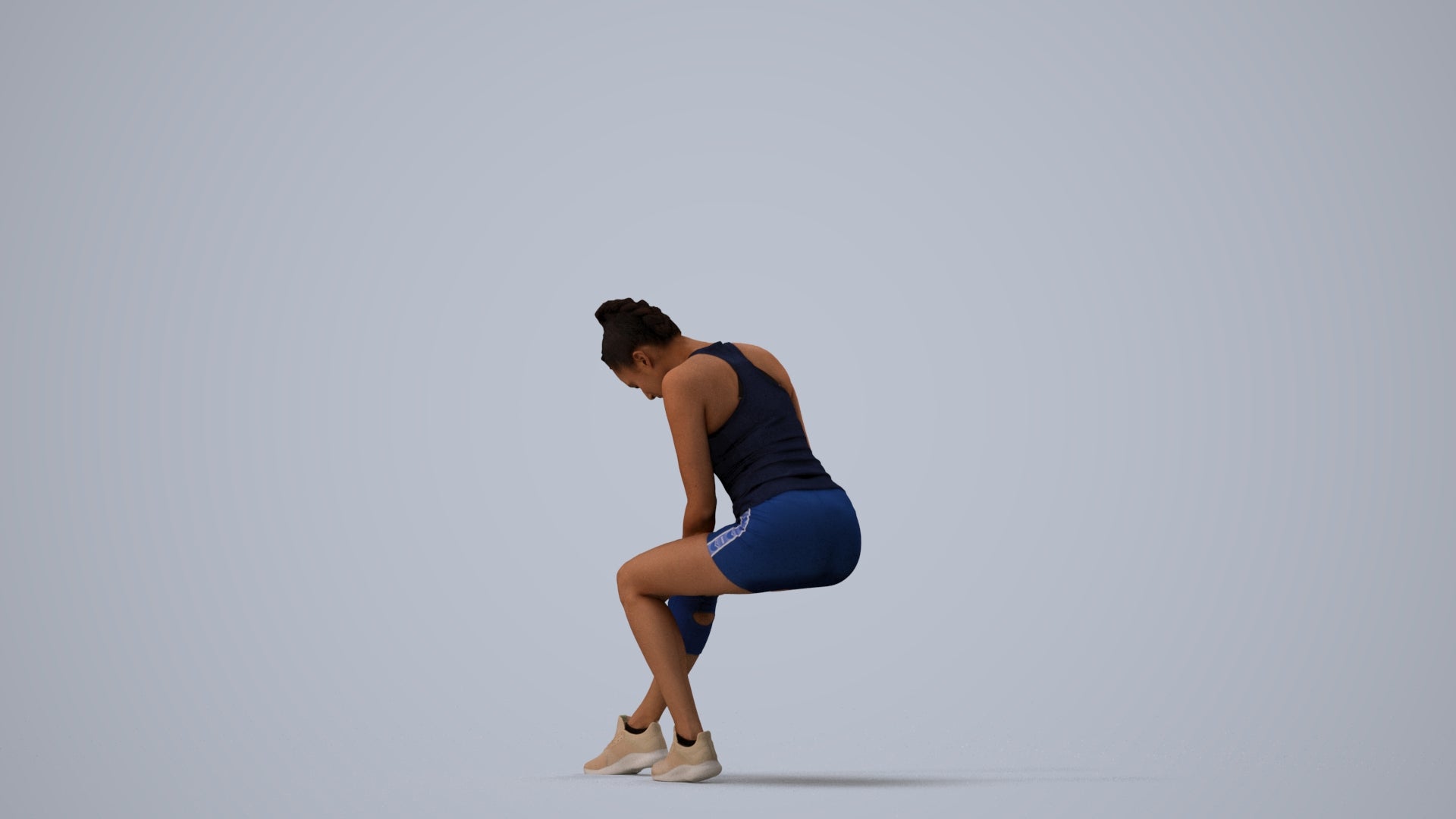 realistic 3D woman sport, scanned archviz people for Blender and 3ds Max, three-quarter view render